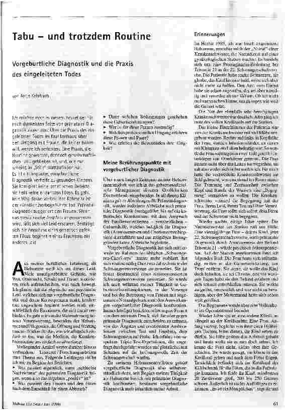 [doc_45835] Tabu - und trotzdem Routine Vorgeburtliche Diagnostik und die Praxis des eingeleiteten Todes