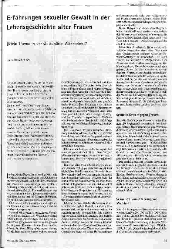 [doc_45831] Erfahrungen sexueller Gewalt in der Lebensgeschichte alter Frauen (K)ein Thema in der stationären Altenarbeit?