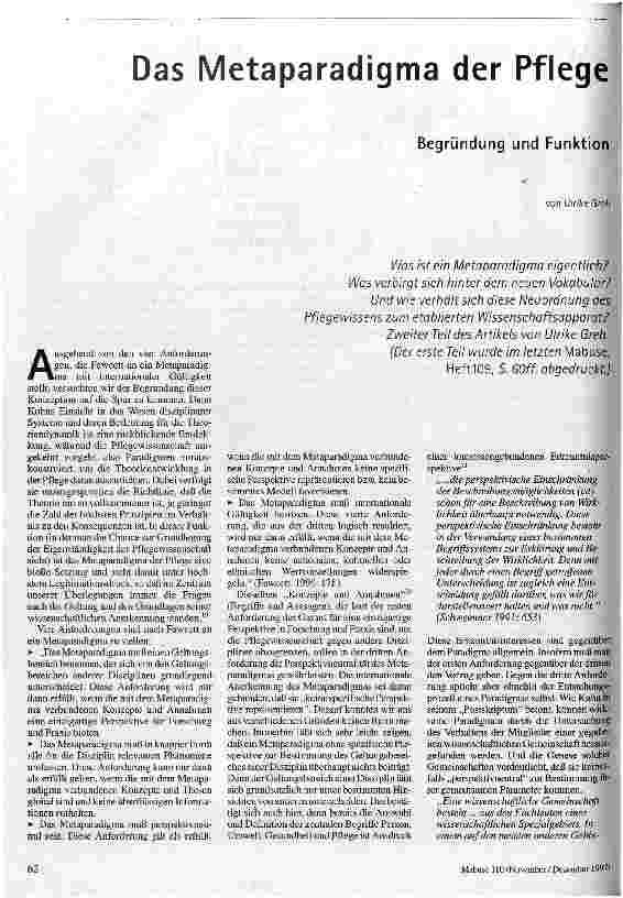 [doc_43368] Das Metaparadigma der Pflege 2. Teil Begründung und Funktion