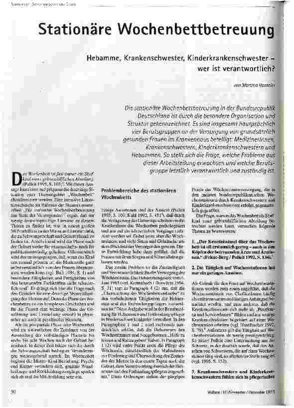 [doc_43365] Stationäre Wochenbettbetreuung Hebamme, Krankenschwester, Kinderkrankenschwester - wer ist verantwortlich?