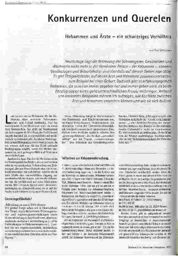 [doc_43364] Konkurrenzen und Querelen Hebammen und Ärzte - ein schwieriges Verhältnis