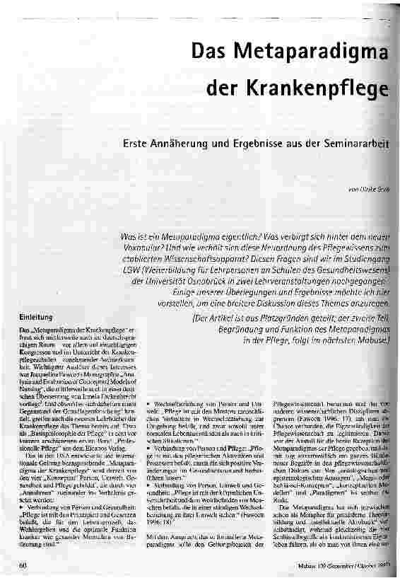 [doc_42574] Das Metaparadigma der Krankenpflege Erste Annäherung und Ergebnisse aus der Seminararbeit 1. Teil