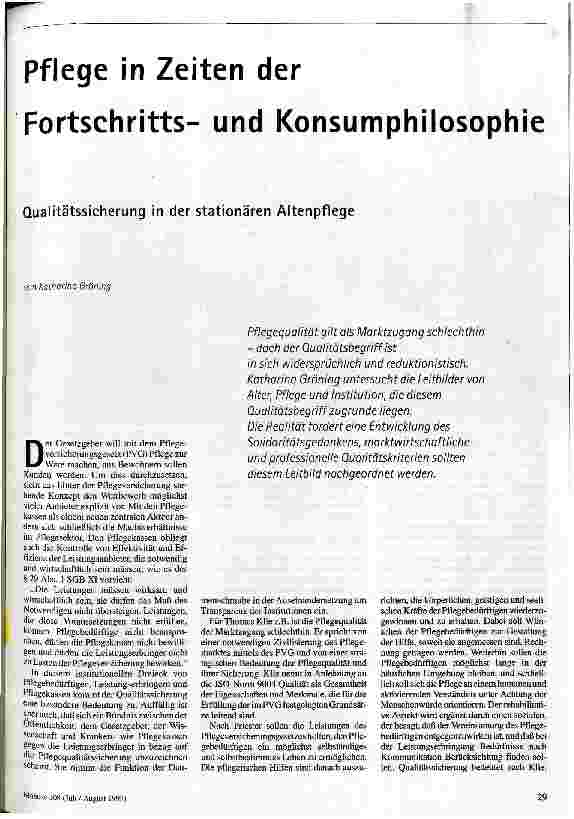[doc_42045] Pflege in Zeiten der Fortschrittsund Konsumphilosophie Qualitätssicherung in der stationären Altenpflege