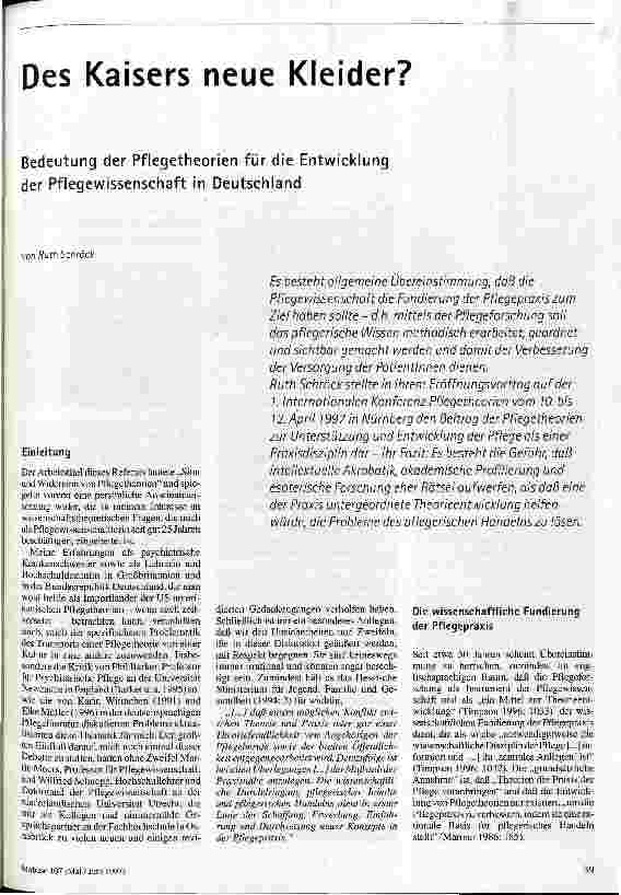 [doc_41564] Des Kaisers neue Kleider? Bedeutung der Pflegetheorien für die Entwicklung der Pflegewissenschaft in Deutschland