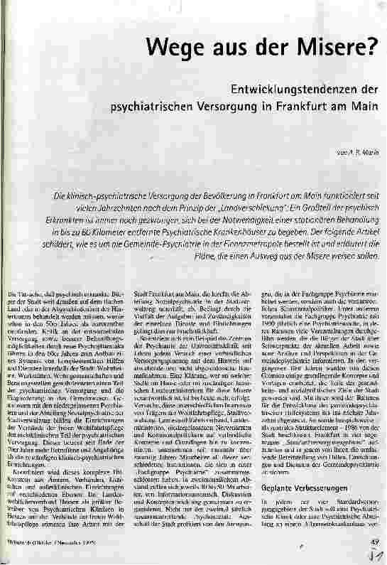 Wege aus der Misere? Entwicklungstendenzen der psychiatrischen Versorgung in Frankfurt am Main