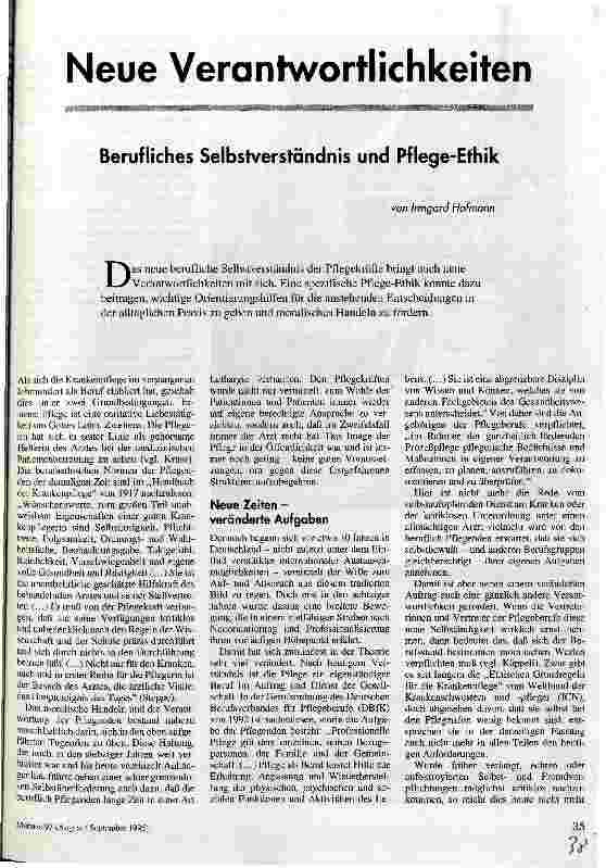 [doc_34999] Neue Verantwortlichkeiten Berufliches Selbstverständnis und Pflege-Ethik