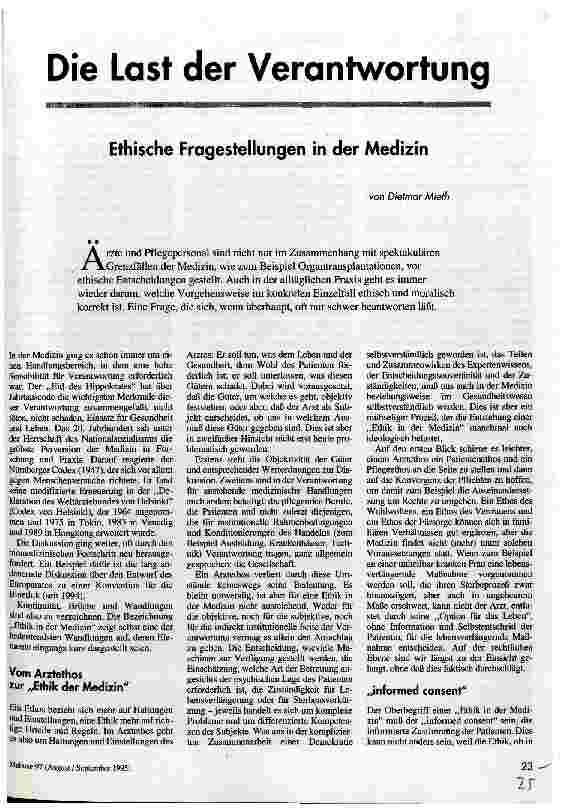 [doc_34995] Die Last der Verantwortung Ethische Fragestellungen in der Medizin