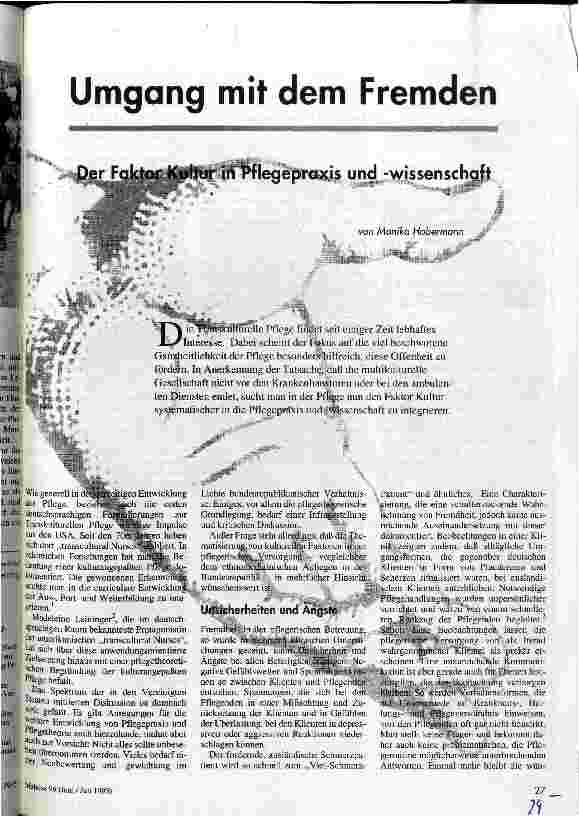 [doc_34553] Umgang mit dem Fremden Der Faktor Kultur in Pflegepraxis und -wissenschaft