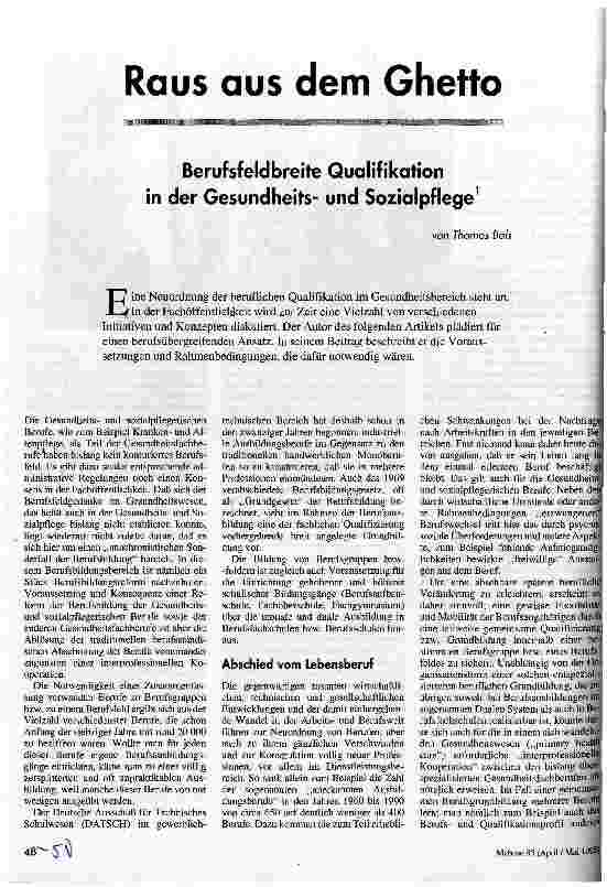 [doc_34271] Raus aus dem Ghetto Berufsfeldbreite Qualifikation in der Gesundheitsund Sozialpflege