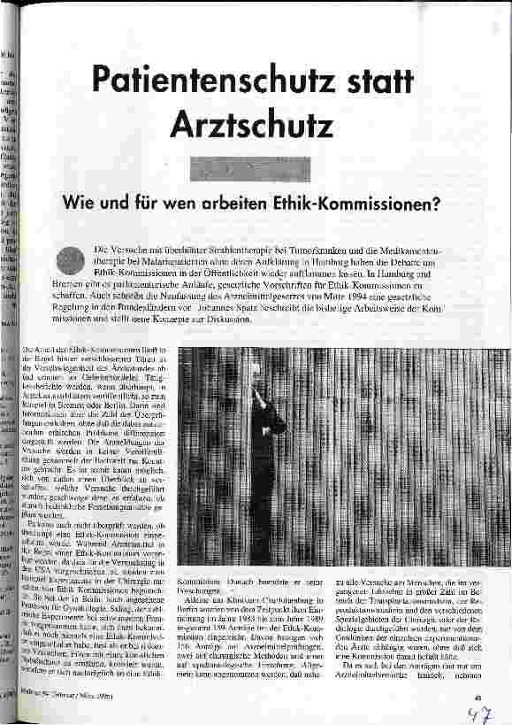 [doc_33733] Patientenschutz statt Arztschutz Wie und für wen arbeiten Ethik-Kommissionen?