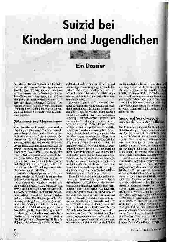 [doc_32900] Suizid bei Kindern und Jugendlichen Ein Dossier