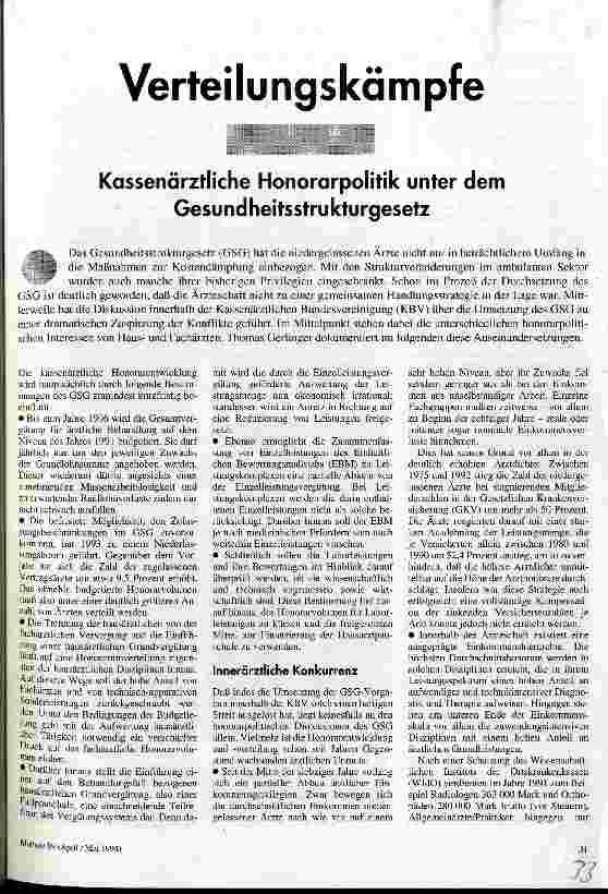 [doc_31843] Verteilungskämpfe Kassenärztliche Honorarpolitik unter dem Gesundheitsstrukturgesetz