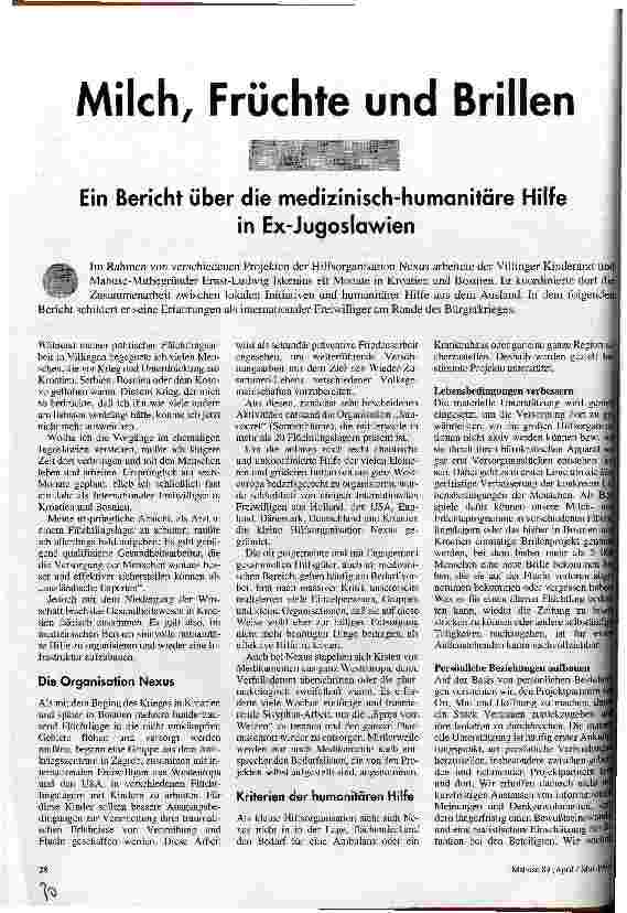 [doc_31842] Milch, Früchte und Brillen Ein Bericht über die medizinisch-humanitäre Hilfe in Ex-Jugoslawien