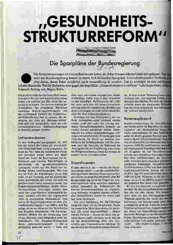 [doc_28002] Gesundheitsstrukturreform Die Sparpläne der Bundesregierung