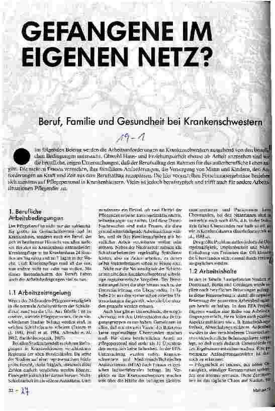 [doc_25719] Gefangene im eigenen Netz? Beruf, Familie und Gesundheit der Krankenschwester