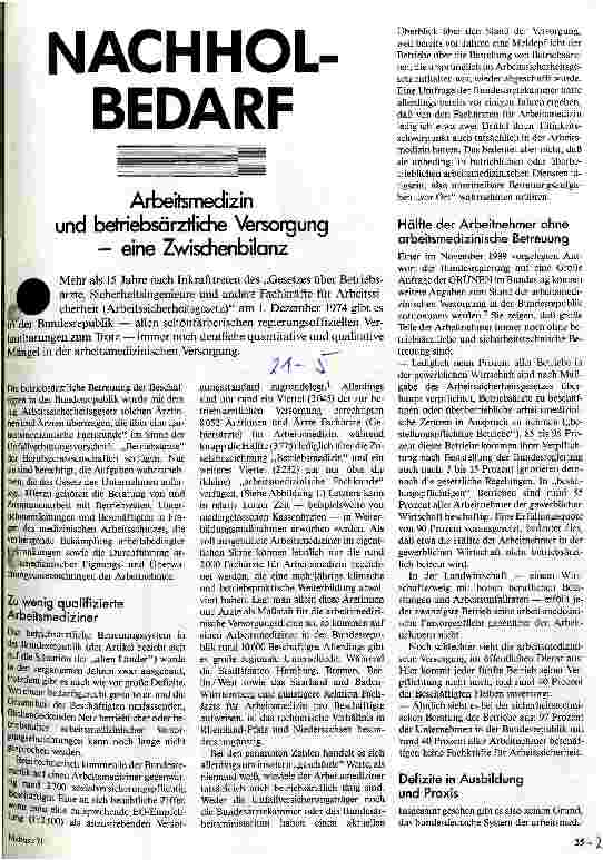 [doc_25410] Nachholbedarf - Arbeitsmedizin und betriebsärztliche Versorgung eine Zwischenbilanz
