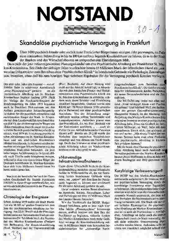 [doc_25010] Notstand - Skandalöse psychiatrische Versorgung in Frankfurt