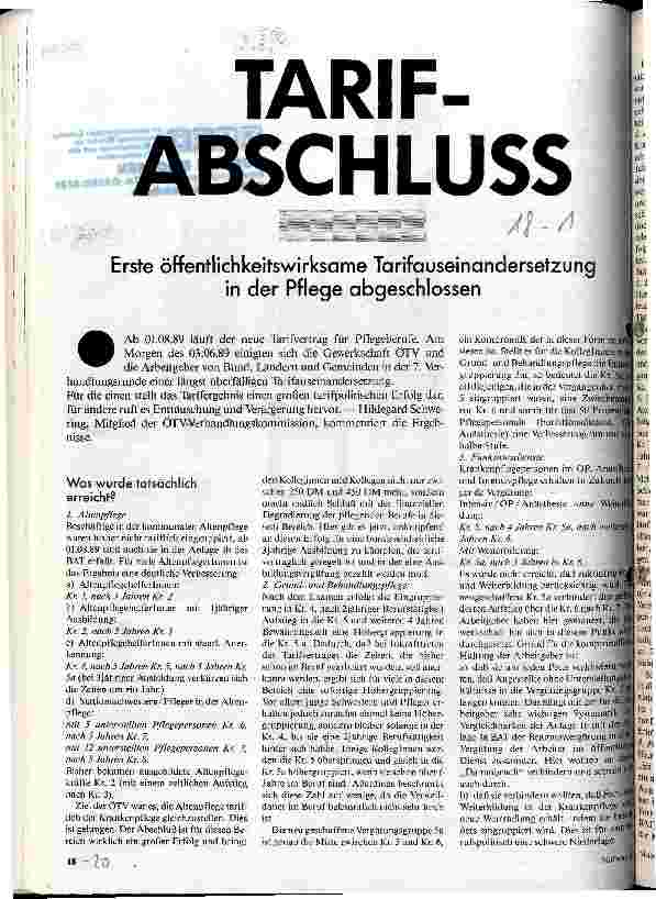 Tarifabschluß 1. öffentlichwirksame Tarifauseinandersetzung in der Pflege