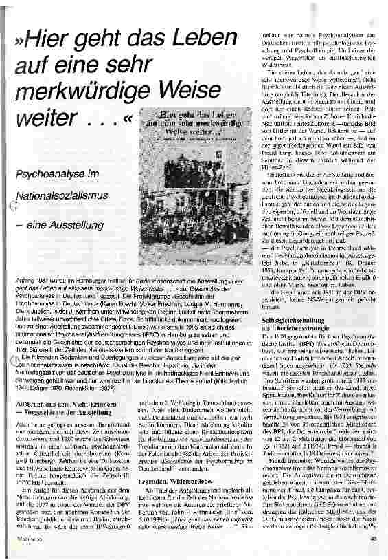Hier geht das Leben auf eine sehr merkwürdige Weise weiter Psychoanalyse im Nationalsozialismus -- eine Ausstellung