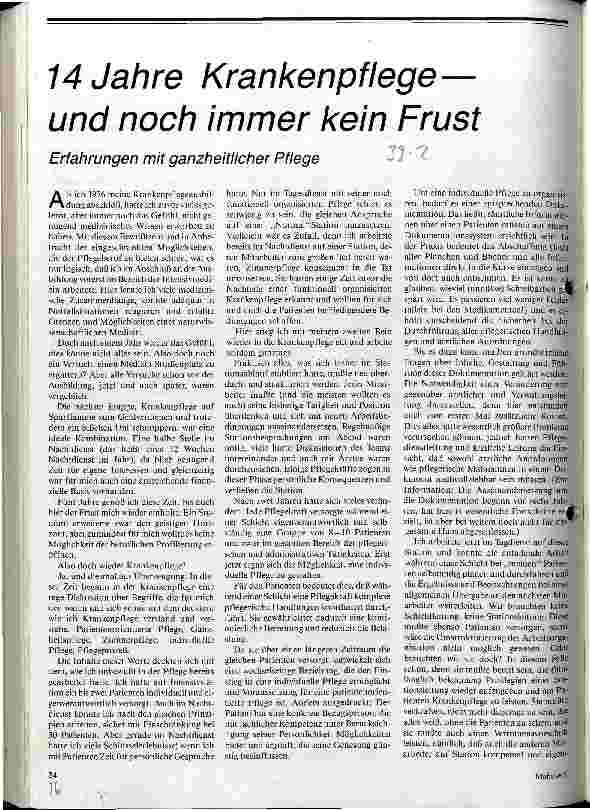 [doc_15166] 14 Jahre Krankenpflege - und noch immer kein Frust /// Erfahrungen mit ganzheitlicher Pflege