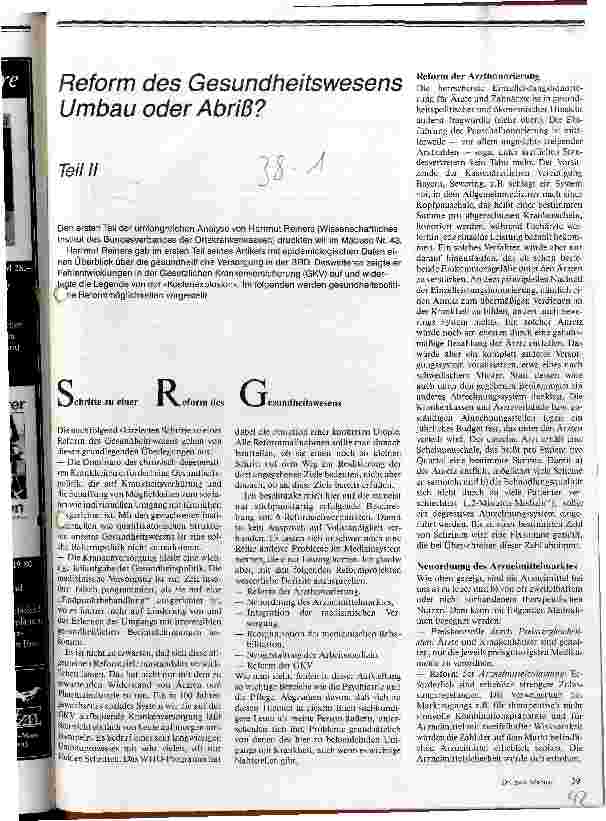 [doc_15142] Reform des Gesundheitswesens Umbau oder Abriß /// Teil II