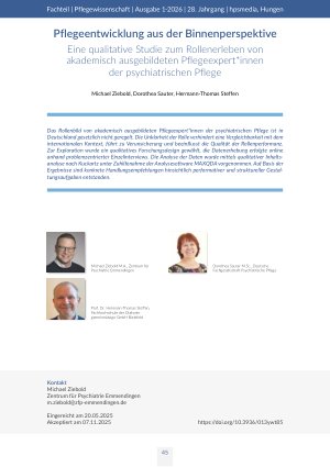 [doc_572024] Pflegeentwicklung aus der Binnenperspektive Eine qualitative Studie zum Rollenerleben von akademisch ausgebildeten Pflegeexpert*innen der psychiatrischen Pflege