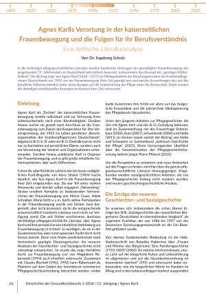 Agnes Karlls Verortung in der kaiserzeitlichen Frauenbewegung und die Folgen für ihr Berufsverständnis Eine kritische Literaturanalyse