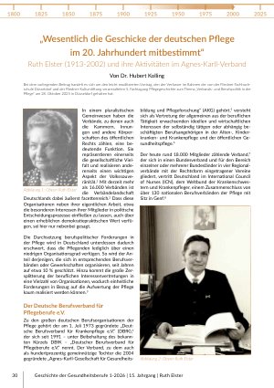 [doc_579170] „Wesentlich die Geschicke der deutschen Pflege im 20. Jahrhundert mitbestimmt“ Ruth Elster (1913-2002) und ihre Aktivitäten im Agnes-Karll-Verband