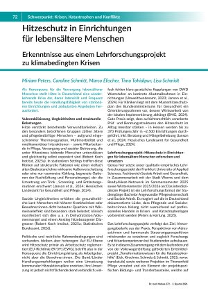 Hitzeschutz in Einrichtungen für lebensältere Menschen. Erkenntnisse aus einem Lehrforschungsprojekt zu klimabedingten Krisen