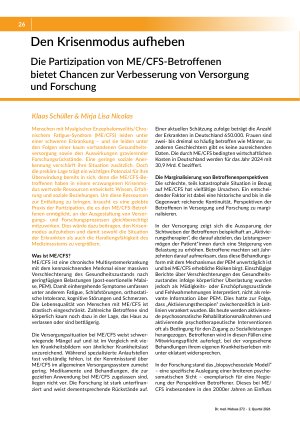 Den Krisenmodus aufheben. Die Partizipation von ME/CFS-Betroffenen bietet Chancen zur Verbesserung von Versorgung und Forschung