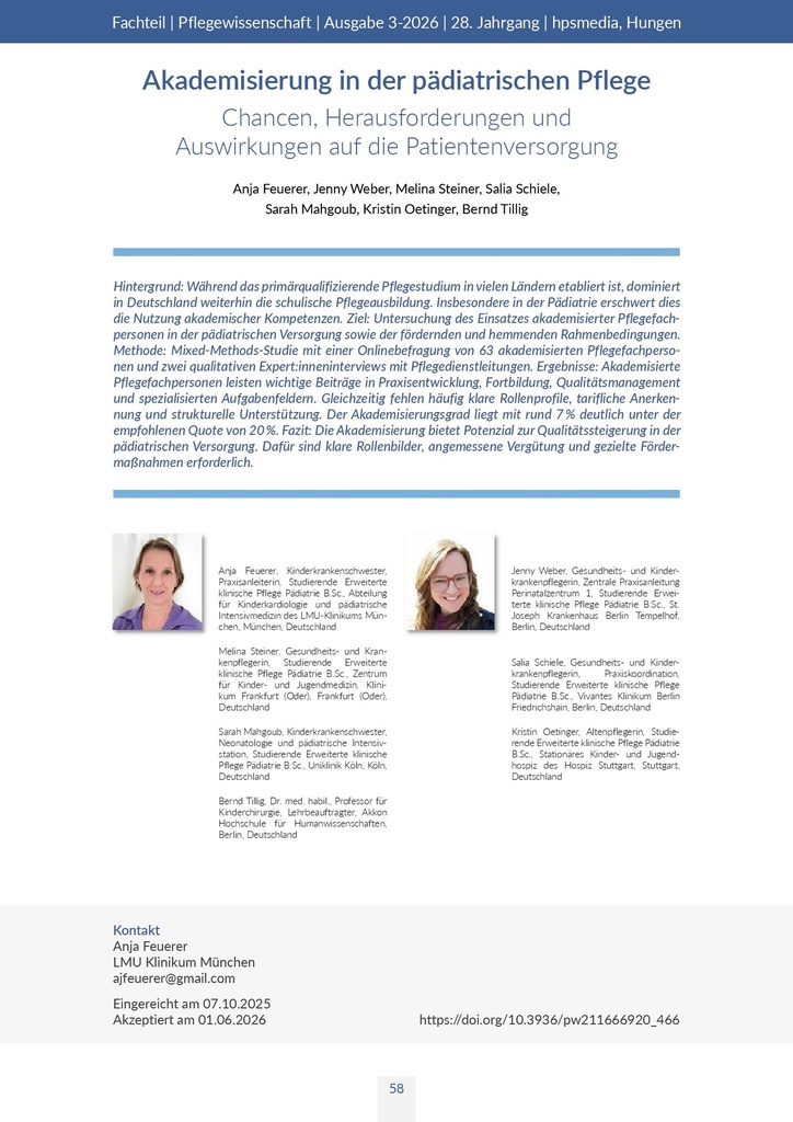 [doc_590181] Akademisierung in der pädiatrischen Pflege: Chancen, Herausforderungen und Auswirkungen auf die Patientenversorgung