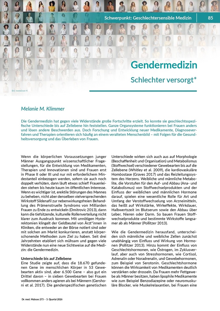 [doc_772521] Gendermedizin: Schlechter versorgt – Zeitschrift für alle Gesundheitsberufe