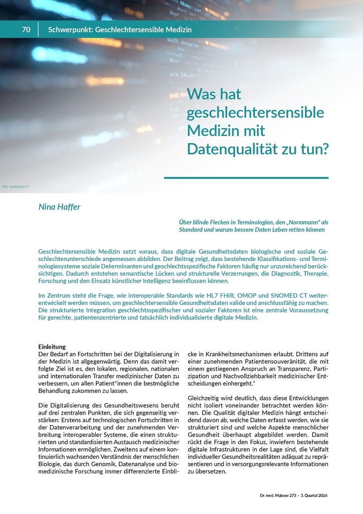 Was hat geschlechtersensible Medizin mit Datenqualität zu tun? – Zeitschrift für alle Gesundheitsberufe
