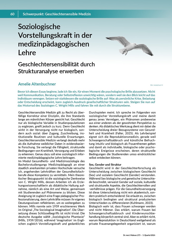 Soziologische Vorstellungskraft in der medizinpädagogischen Lehre. Geschlechtersensibilität durch Strukturanalyse erwerben – Zeitschrift für alle Gesundheitsberufe