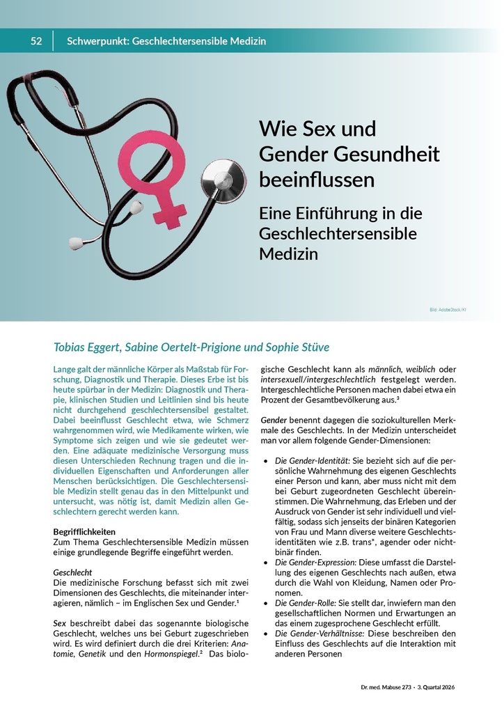 Wie Sex und Gender Gesundheit beeinflussen. Eine Einführung in die geschlechtersensible Medizin – Zeitschrift für alle Gesundheitsberufe
