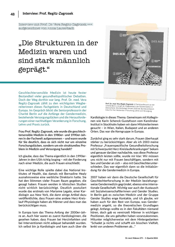 Interview mit Prof. Dr. Vera Regitz-Zagrosek: „Die Strukturen in der Medizin waren und sind stark männlich geprägt.“ – Zeitschrift für alle Gesundheitsberufe