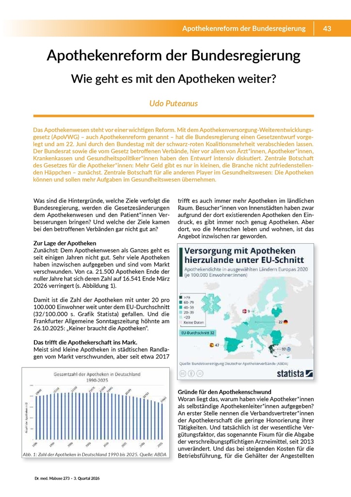 Apothekenreform der Bundesregierung. Wie geht es mit den Apotheken weiter? – Zeitschrift für alle Gesundheitsberufe