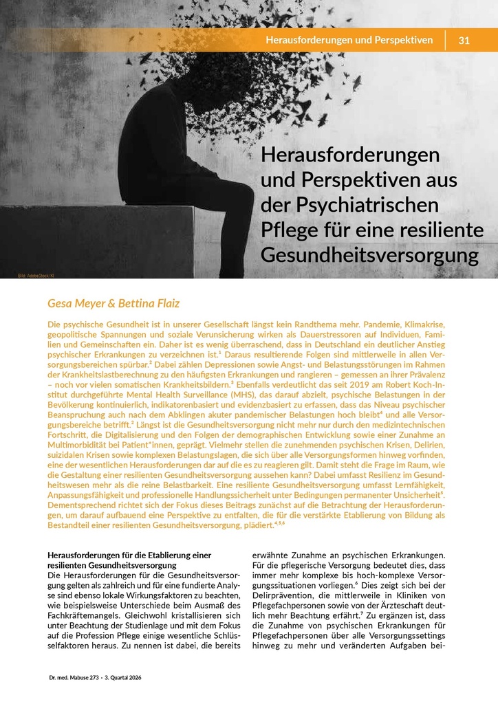 Herausforderungen und Perspektiven aus der psychiatrischen Pflege für eine resiliente Gesundheitsversorgung – Zeitschrift für alle Gesundheitsberufe