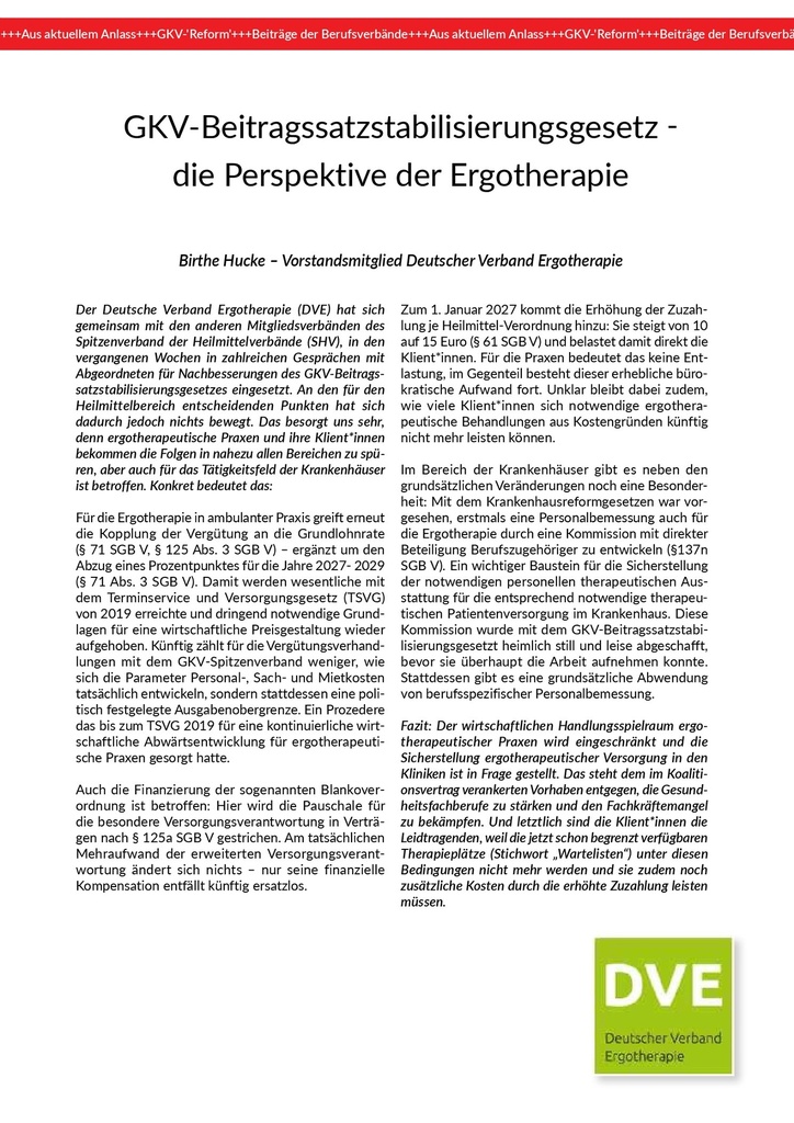GKV-Beitragssatzstabilisierungsgesetz – die Perspektive der Ergotherapie – Zeitschrift für alle Gesundheitsberufe