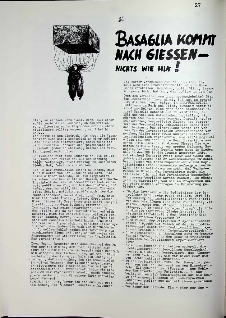 [doc_772894] Basaglia kommt nach Giessen - nichts wie hin – Zeitschrift für alle Gesundheitsberufe