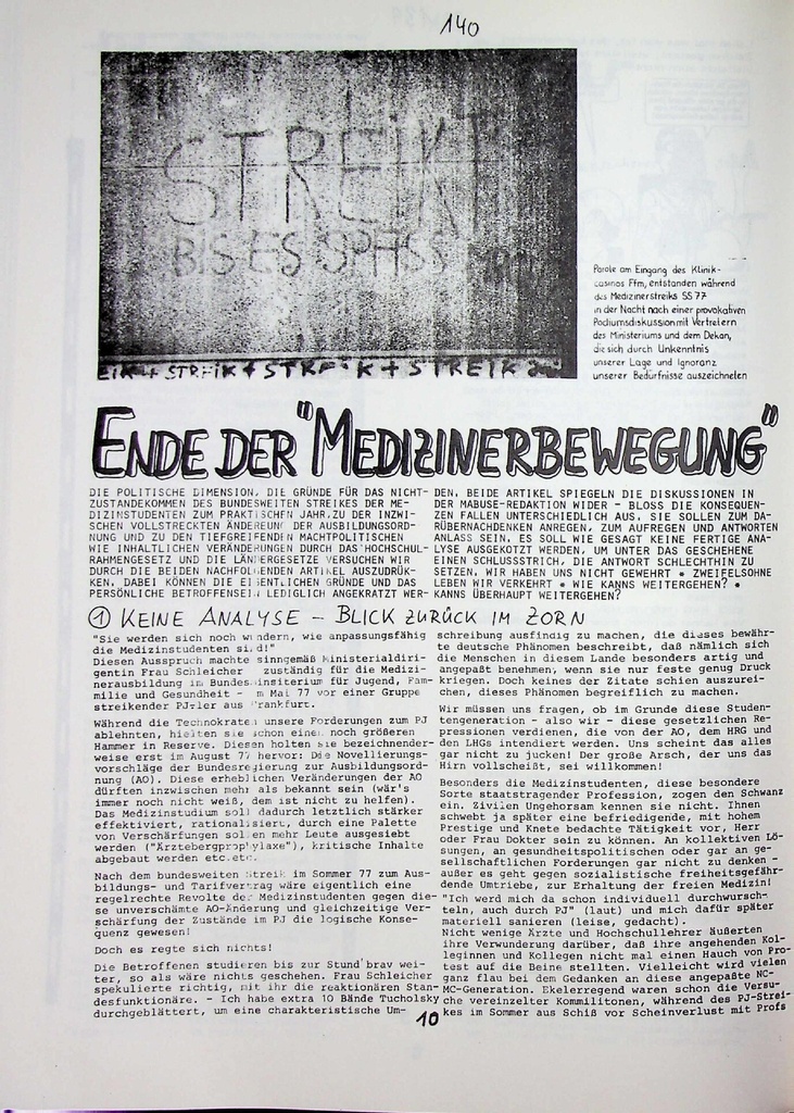 Ende der " Medizinerbewegung – Zeitschrift für alle Gesundheitsberufe