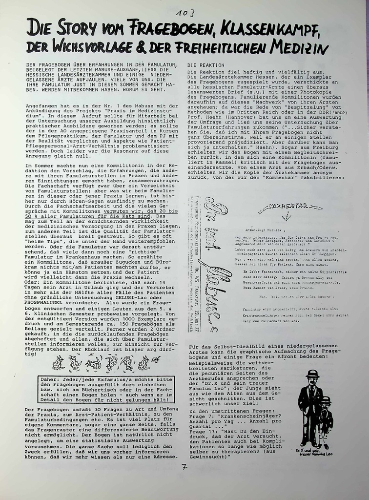 Die Story von Fragebogen, Klassenkampf, der Wichsvorlage + der freiheitlichen Medizin – Zeitschrift für alle Gesundheitsberufe