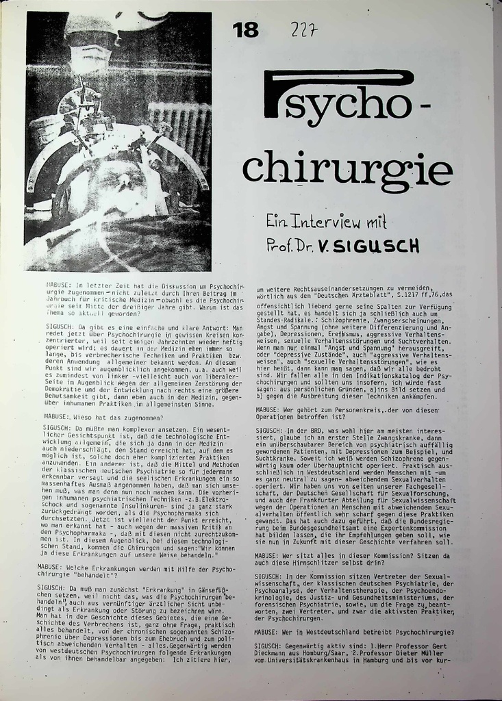 [doc_772979] Psychochirurgie. Ein Interview mit F. Sigusch – Zeitschrift für alle Gesundheitsberufe