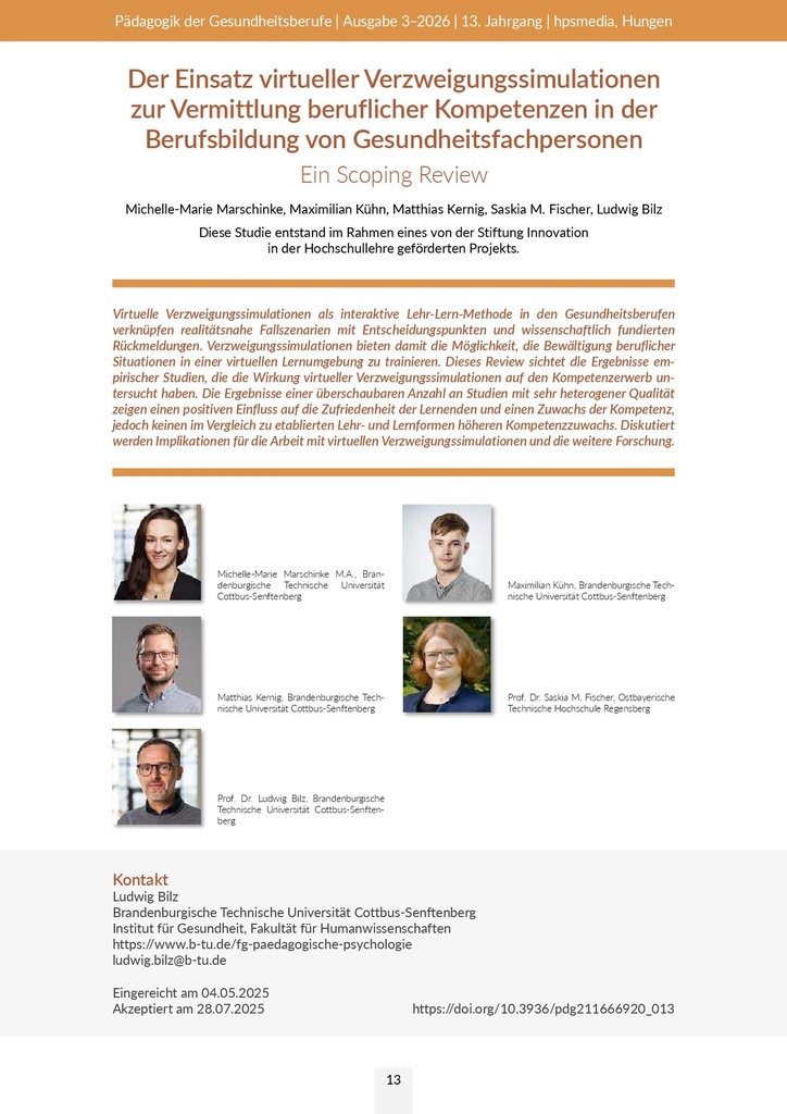 [doc_773026] Der Einsatz virtueller Verzweigungssimulationen zur Vermittlung beruflicher Kompetenzen in der Berufsbildung von Gesundheitsfachpersonen