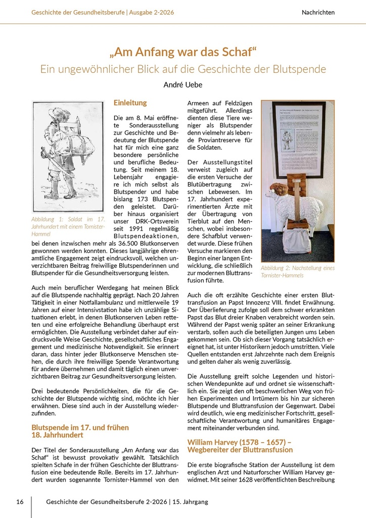 [doc_775366] „Am Anfang war das Schaf“ – Das Journal für historische Forschung der Pflege- und Gesundheitsberufe