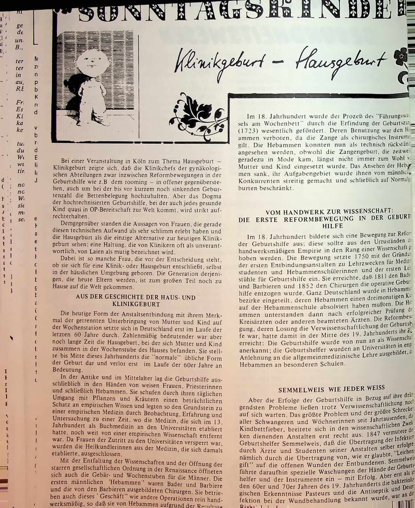 [doc_775404] Sonntagskinder Klinikgeburt- Hausgeburt – Zeitschrift für alle Gesundheitsberufe