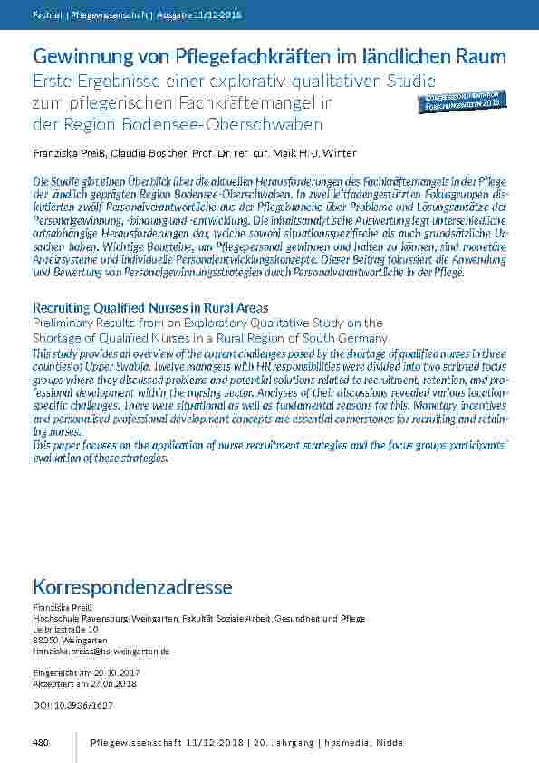 [doc_201726] Gewinnung von Pflegefachkräften im ländlichen Raum. Erste Ergebnisse einer explorativ-qualitativen Studie zum pflegerischen Fachkräftemangel in der Region Bodensee-Oberschwaben