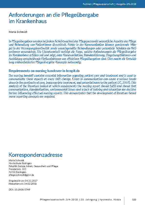 [doc_201671] Anforderungen an die Pflegeübergabe im Krankenhaus