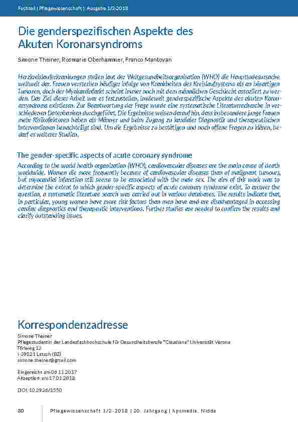 [doc_201662] Die genderspezifischen Aspekte des Akuten Koronarsyndroms