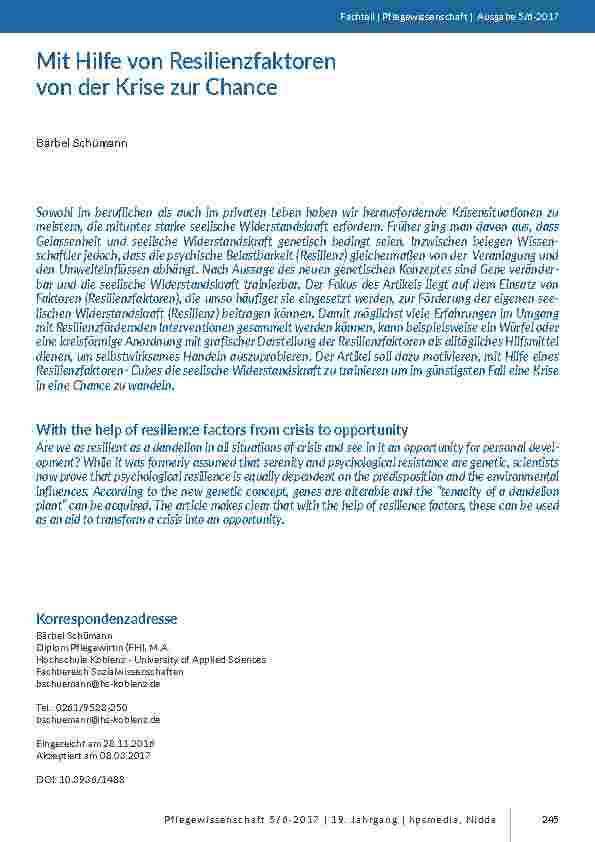 [doc_201601] Mit Hilfe von Resilienzfaktoren von der Krise zur Chance